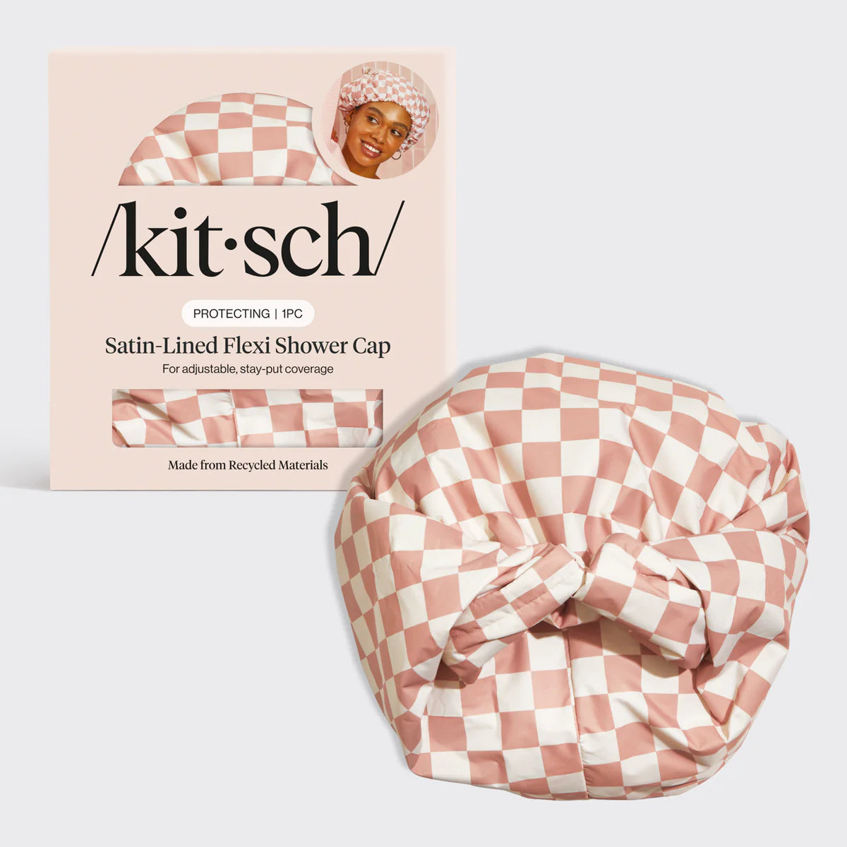 Kitsch: Terracotta Checker Satin Shower Cap