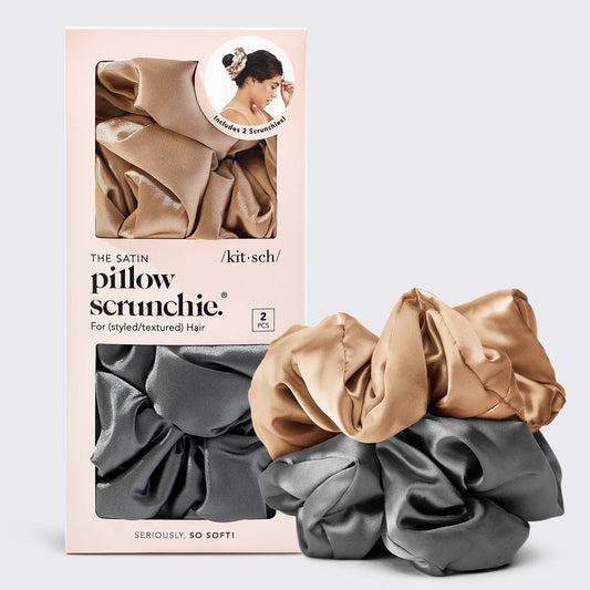 Kitsch: Charcoal & Gold Satin Pillow Scrunchies